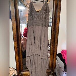 Charlotte Russe Brown Crochet-Top High-Low Maxi Dress